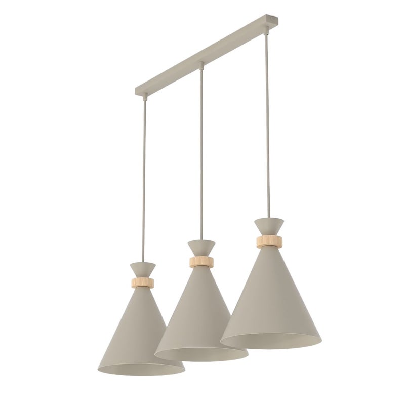 Lampa wisząca listwa stożkowe klosze drewniane detale ZERO beżowy 3xE27x15W metal wym:140x78x23cm IP20 Emibig