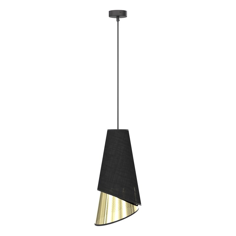 Lampa wisząca asymetryczny stożkowy klosz MODA czarno-złoty 1xE27x15W metal wym:140x20x20cm IP20 Emibig