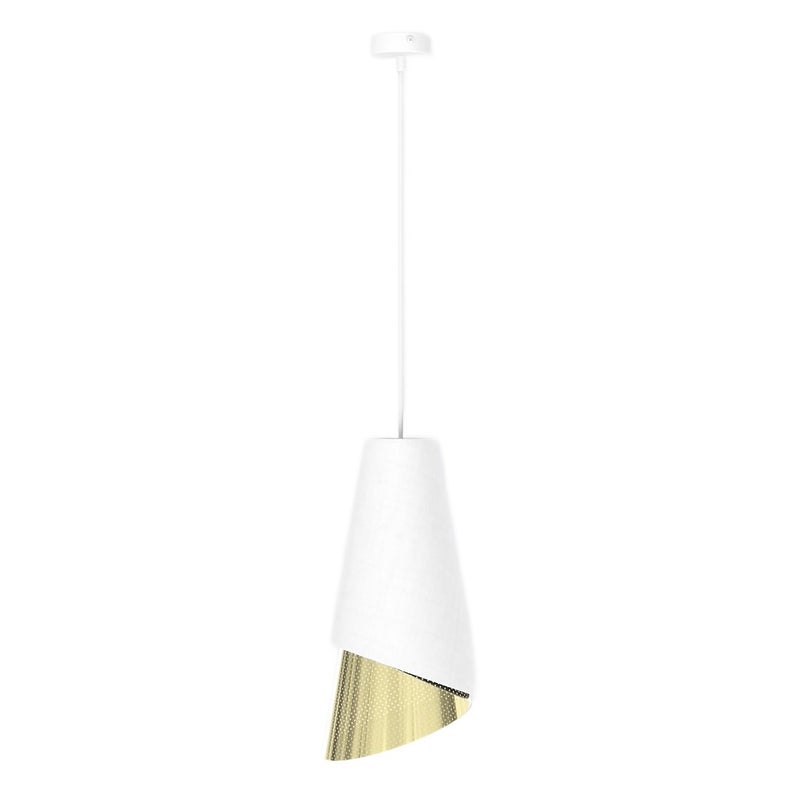 Lampa wisząca asymetryczny stożkowy klosz MODA biało-złoty 1xE27x15W metal wym:140x20x20cm IP20 Emibig
