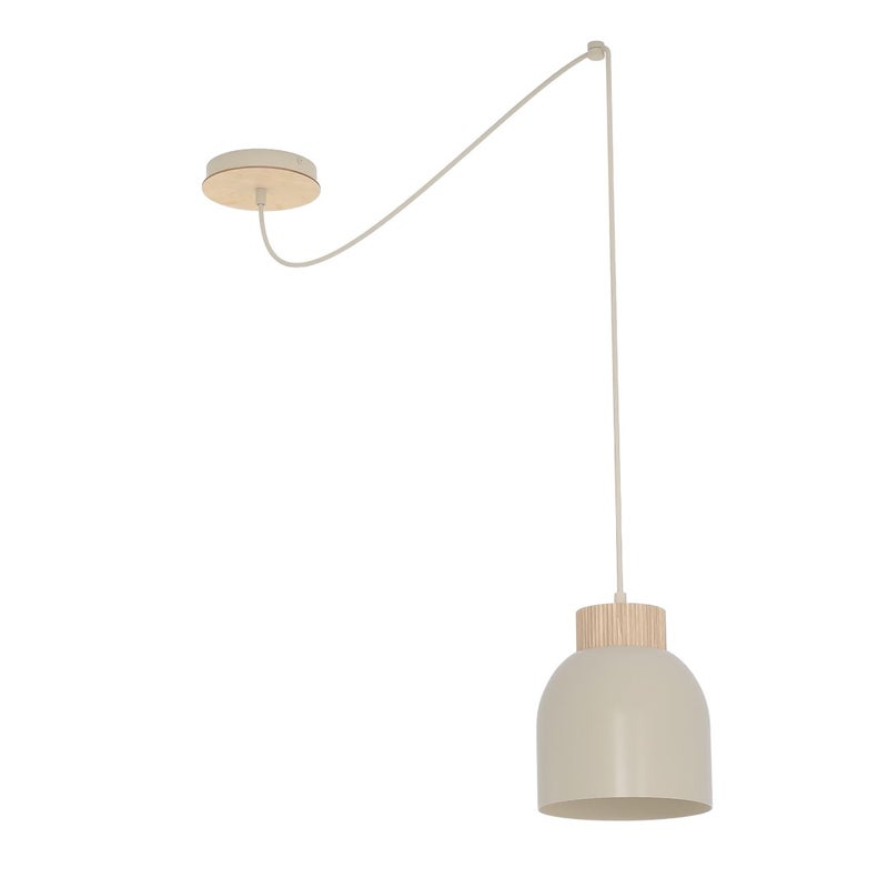 Lampa wisząca klosz z drewnianym akcentem KRU beżowy 1xE27x15W metal wym:300x300x300cm IP20 Emibig