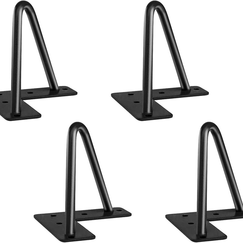 Zestaw 4 nóg do stolika kawowego w stylu industrialnym, 20 cm/8 cali, nogi w kształcie spinek, kute żeliwne wsporniki stołu, czarne metalowe nogi mebl