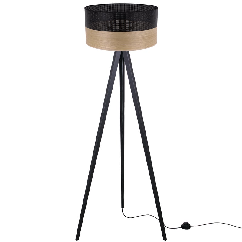 Lampa podłogowa stojąca Wood trójnóg czarny 1xE27 walec czarny fornir F02 Light Home LH