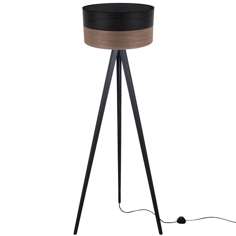 Lampa podłogowa stojąca Wood trójnóg czarny 1xE27 walec czarny fornir F04 Light Home LH