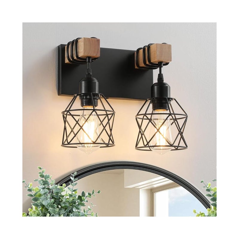 Kinkiet łazienkowy z 2 światłami - Lampa do łazienki w stylu industrialnym - Ciepłe światło z żarówką ST64 - Nowoczesne i eleganckie oświetlenie wnęt