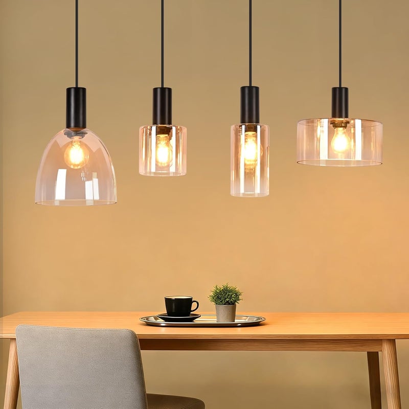 NETTLIFE Lampa wisząca nad stół jadalny ze szkła z 3 żarówkami E27, żyrandol w stylu vintage industrial z regulowaną(żarówki nie są dołączone)