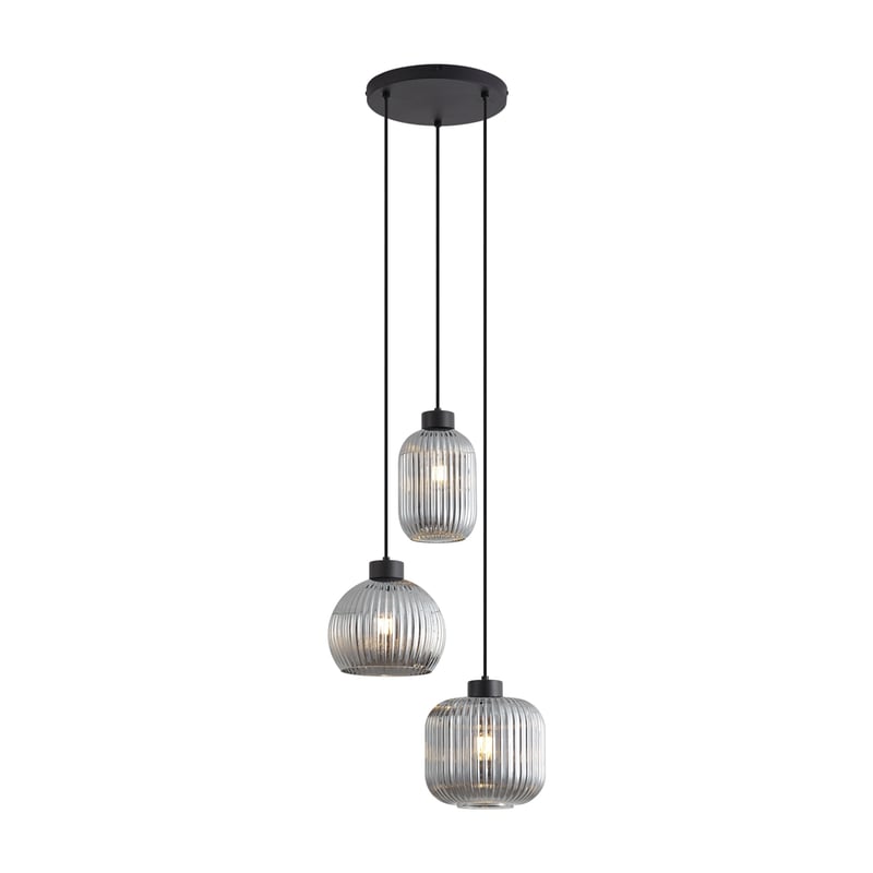 Qazqa artdeco lampa wisząca z kloszem (3 punkty) inteligentny - Ana - czarny, okrągły, żarówkami LED 7 w zestawie, e27, 2700k -