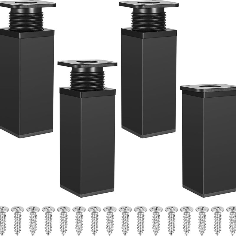 Zestaw 4 regulowanych kwadratowych nóg meblowych, nóg do szafek, nóg do stołu, wykonanych ze stopu aluminium, 40 x 120 mm (czarne)