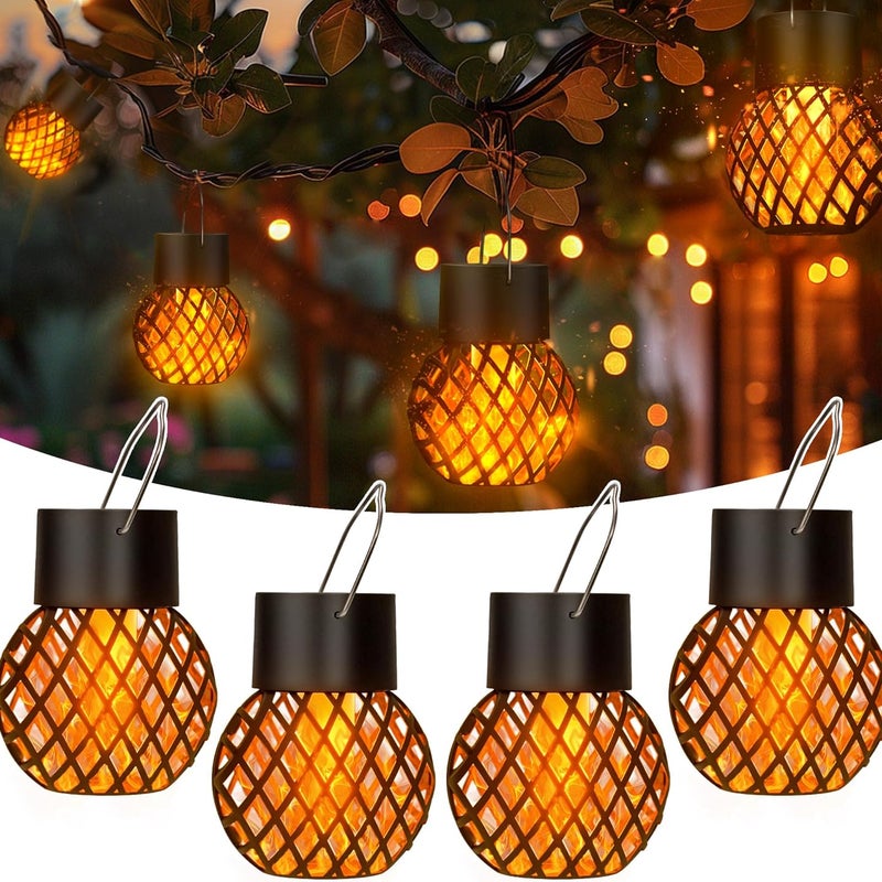 Zestaw 4 lamp solarnych do ogrodu na zewnątrz, wiszące lampy solarne, dekoracyjne lampy wiszące do ogrodu, wodoodporne