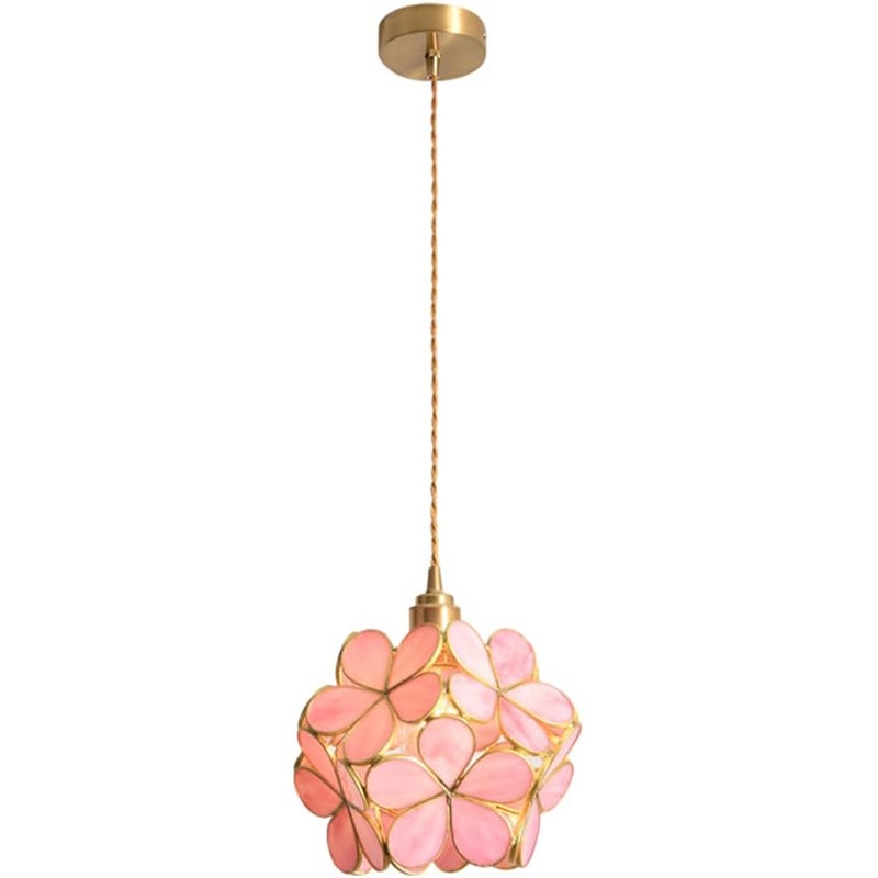 Lampa wisząca ze szkła dmuchanego ręcznie - styl Mid-Century, kształt kwiatowy - lampa wisząca w stylu retro i kreatywnym do sufitu - E27 (różowa)