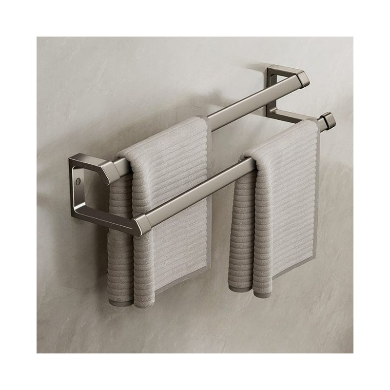 Szary wieszak na ręczniki ścienny, 40 cm, wieszak na ręczniki łazienkowe, podwójny drążek, uchwyt ścienny bez wiercenia, aluminiowy wieszak na ręczni