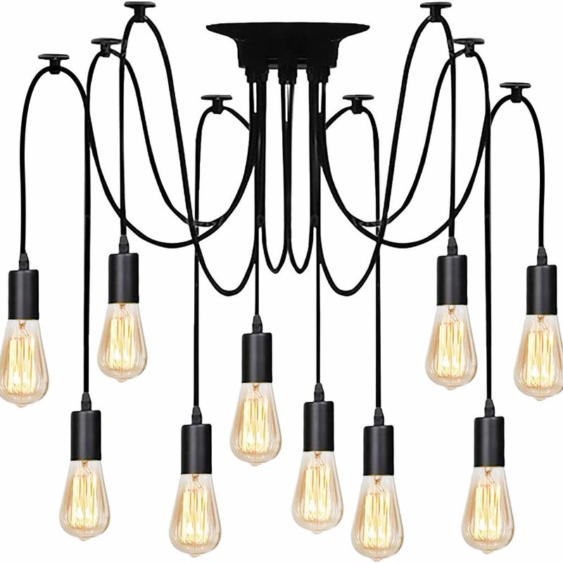 Lampa wisząca w stylu industrialnym w kształcie pająka - Lampa wisząca w stylu retro do jadalni/salonu - Źródło światła nie jest dołączone (10 lamp)