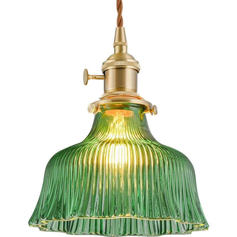 Lampa wisząca w stylu retro nad wyspę kuchenną, lampa wisząca ze szkła w kolorze liliowo-zielonym, lampa wisząca w stylu rustykalnym ze szklanym klos