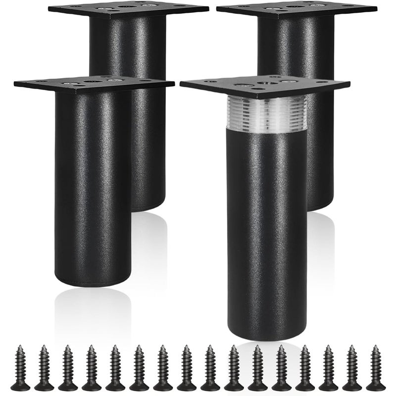 4 regulowane nogi aluminiowe 12–13 mm – czarne, z wkrętami, do kanap, szafek, kuchni i mebli