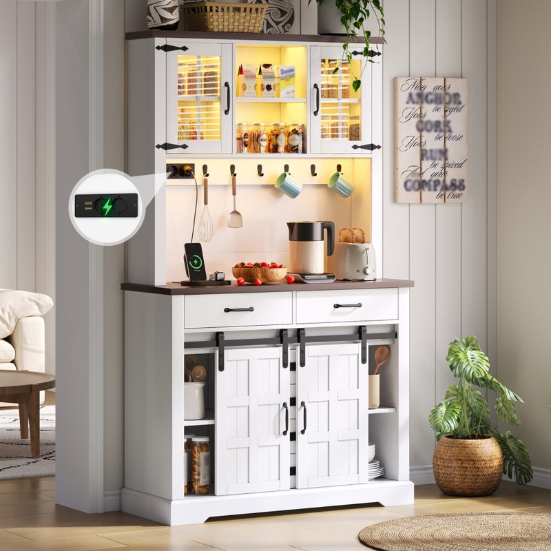 Szafka kuchenna 108x40x180cm - z oświetleniem LED i gniazdkiem - z 4 drzwiami i 3 szufladami - regulowane półki - biały