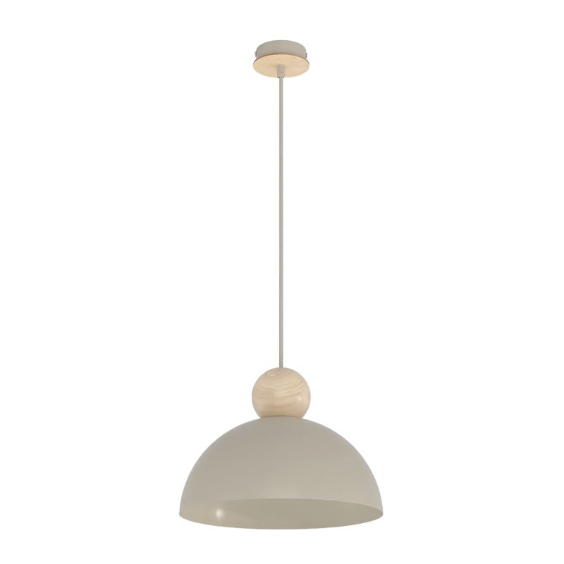 Lampa wisząca duży kopułowy klosz z drewnianą kulką KAKI beżowy 1xE27x15W metal wym:140x30x30cm IP20 Emibig