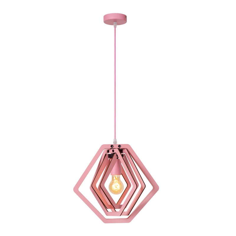 Lampa wisząca MAURO różowy 1xE27x40W drewno wym:100x33,5x33,5cm IP20 Lucide