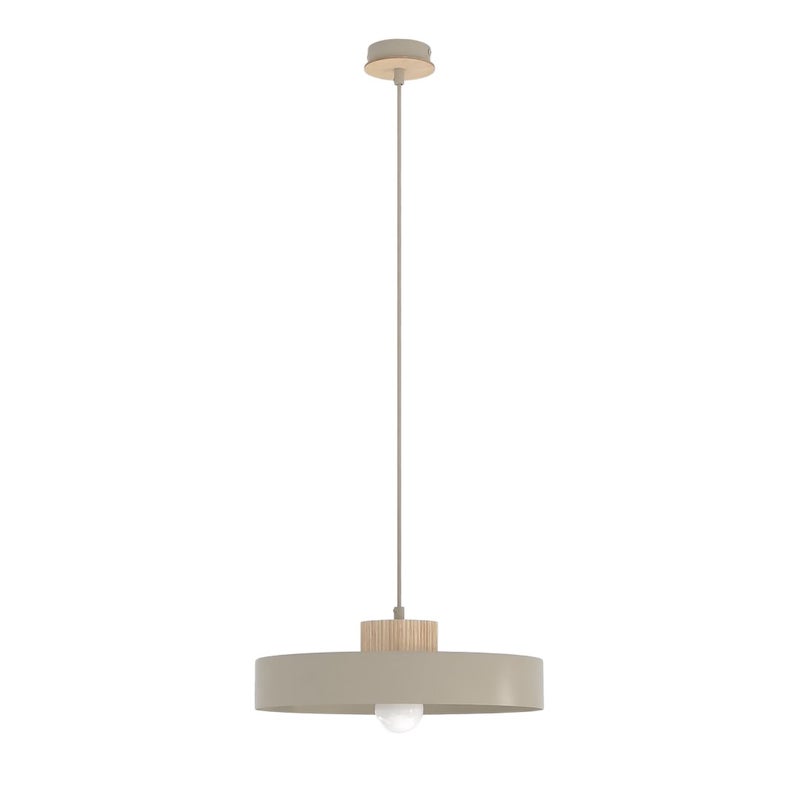 Lampa wisząca duży dwuwarstwowy klosz z drewnem KIVI beżowy 1xE27x15W metal wym:140x35x35cm IP20 Emibig