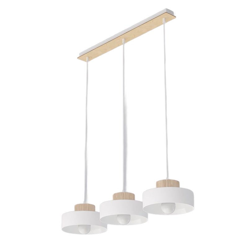 Lampa wisząca teksturowane drewniane detale KIVI biały 3xE27x15W metal wym:140x73x20cm IP20 Emibig