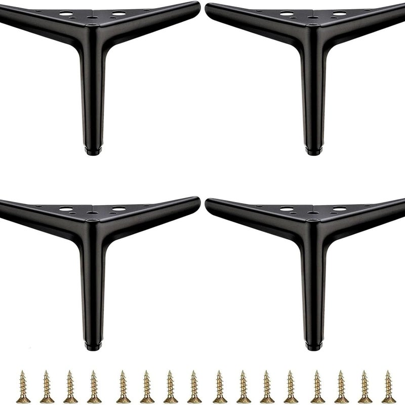 Metalowe nogi meblowe, nogi meblowe DIY, nogi do sof i krzeseł, zestaw 4 sztuk, czarne, 12 cm.