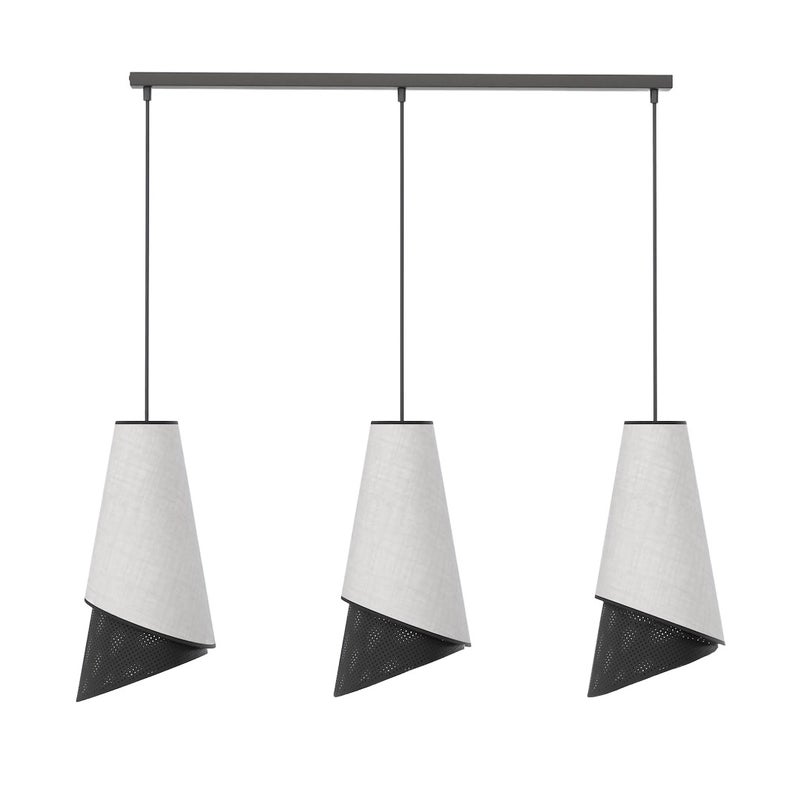 Lampa wisząca listwa asymetryczne stożkowe klosze MODA czarno-szary 3xE27x15W metal wym:140x95x20cm IP20 Emibig