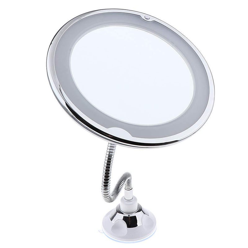 Lustro do makijażu LED, powiększające 10x, 14 diod LED, wysięgnik 360°, biało-srebrne, z przyssawką, składane, elastyczne lusterko