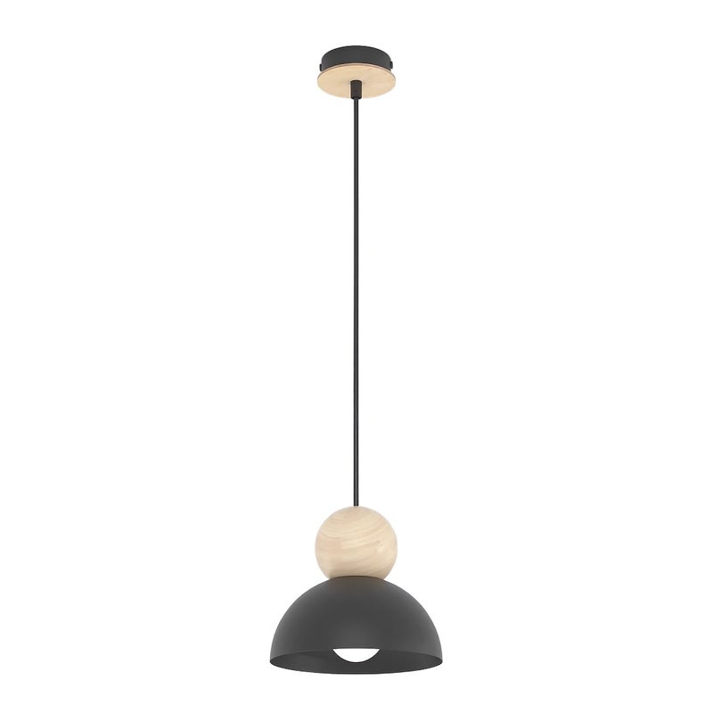 Lampa wisząca mały kopułowy klosz z drewnianą kulką KAKI czarno-beżowy 1xE27x15W metal wym:140x18x18cm IP20 Emibig