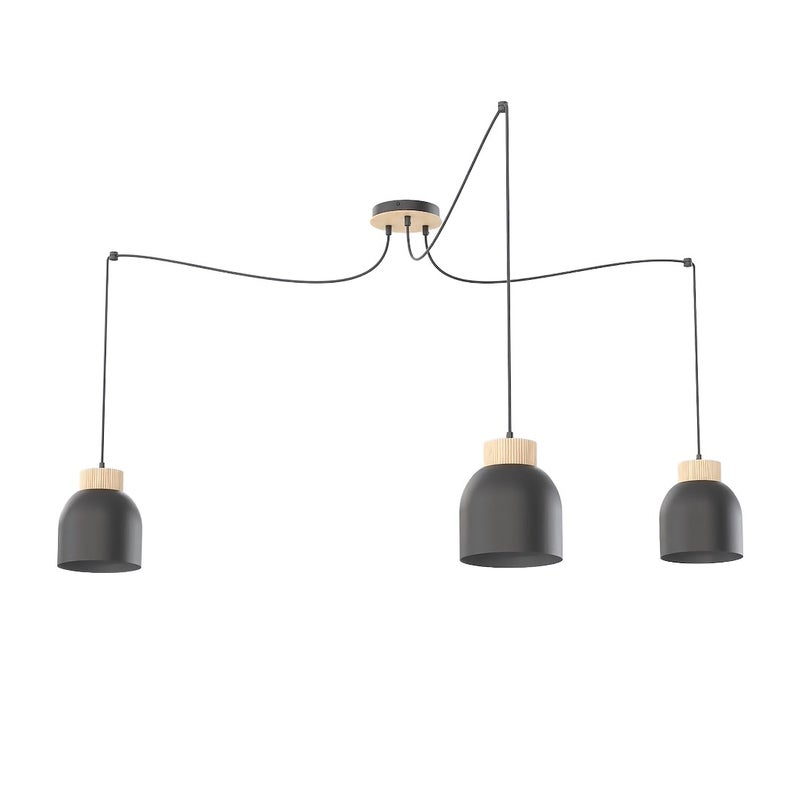 Lampa wisząca pająk klosze z drewnianym akcentem KRU czarny 3xE27x15W metal wym:300x300x300cm IP20 Emibig