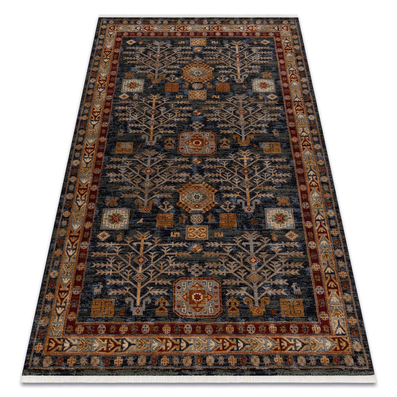 Dywan wełniany KESHAN Frędzle, Ramka orientalny 6174/53511 granat / bordo 160x230 cm