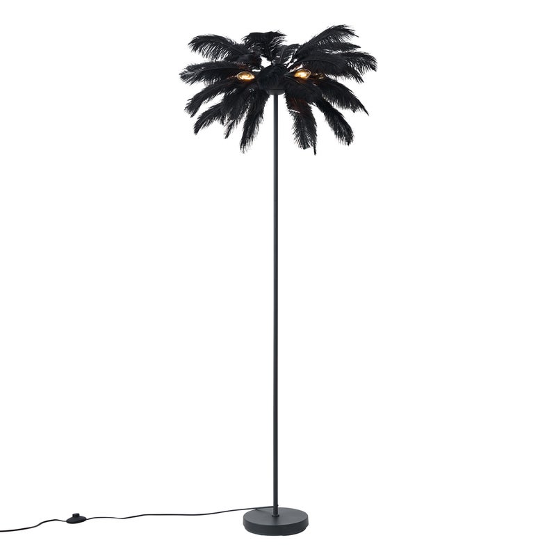 Qazqa artdeco lampa podłogowa z kloszem - Peahen - czarny, okrągły, max. 10w, e14, z 5 punktami świetlnymi, 160cm, IP20