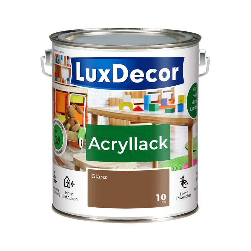 LUXDECOR Emalia akrylowa Lakier do metalu i drewna Połysk (10) Haselnusswald 2,2 L