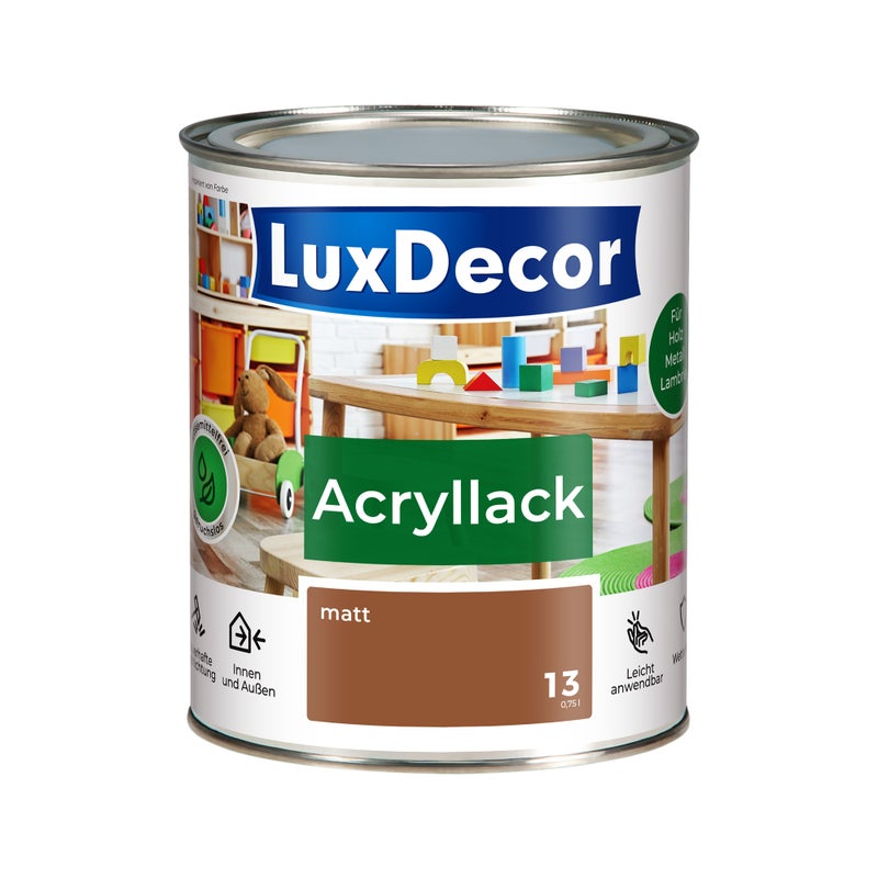 LUXDECOR Emalia akrylowa Lakier do metalu i drewna Mat (13) Hawaiianische Zigarre 0,75 L