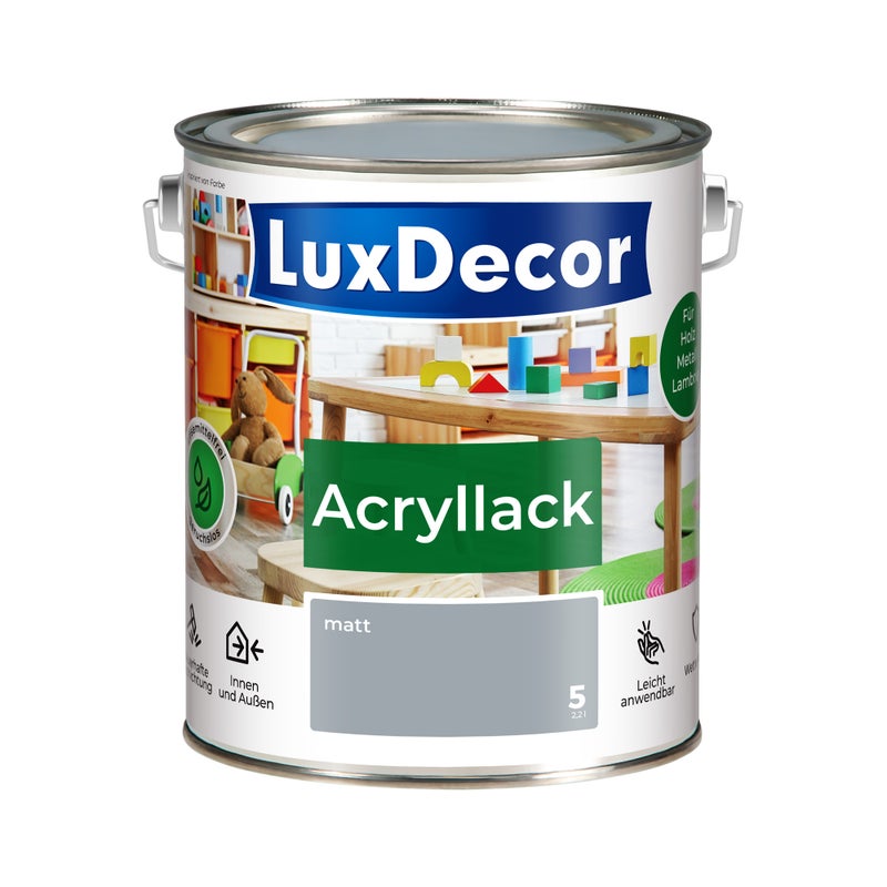 LUXDECOR Emalia akrylowa Lakier do metalu i drewna Mat (05) Novemberhimmel 2,2 L