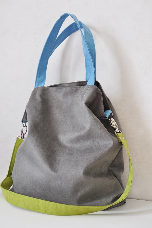 Torba hobo XXL- szary, limonka,błękit