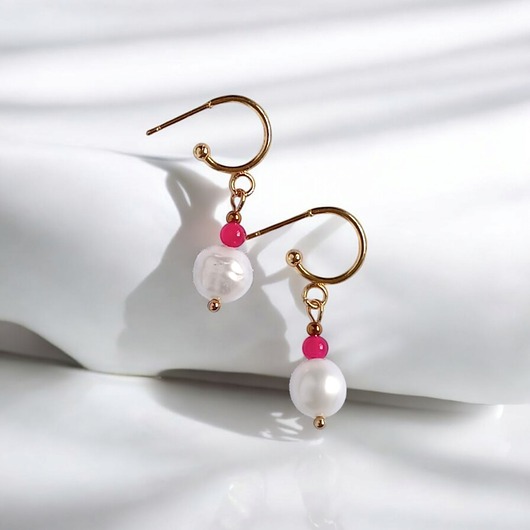 Kolczyki FUCHSIA & PEARL collection: perła i agat : sztyfty-kółka