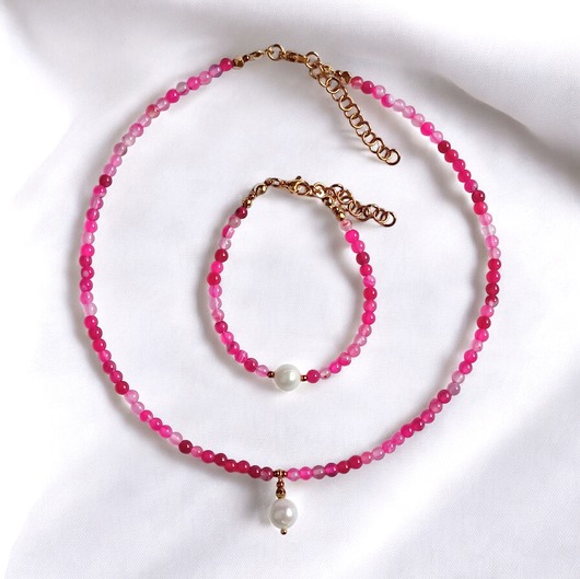 RAZEM TANIEJ! naszyjnik & bransoletka : fuchsia & pearl collection