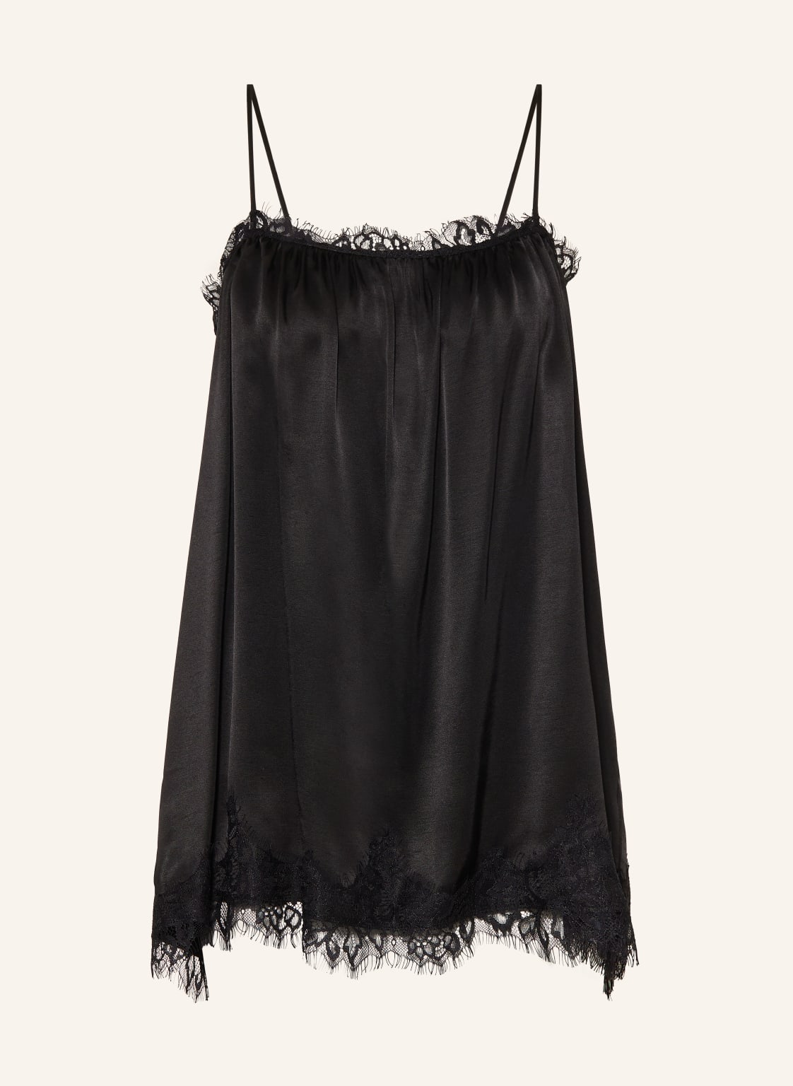 Black Palms Satynowy Top Lingy Z Koronką schwarz