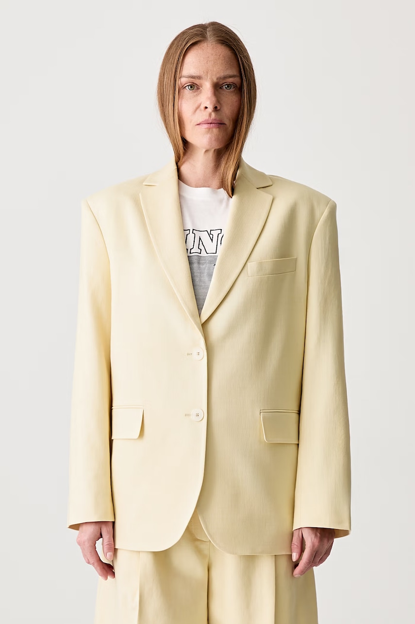 Anine Bing QUINN BLAZER - BUTTER YELLOW marynarka jednorzędowa z wiskozą damska