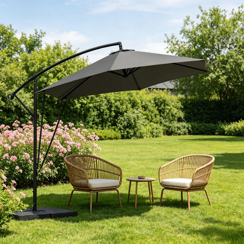 Parasol ogrodowy 310 x 100 x 277 cm, wodoodporna konstrukcja odporna na promieniowanie UV, z miejscem do przechowywania, szary, metal