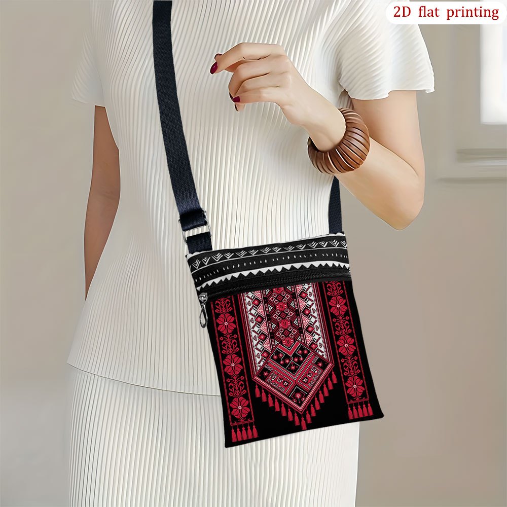TEMU 1 szt. [Płaski nadruk 2D] Torba crossbody z etnicznym geometrycznym wzorem do codziennego użytku, kolorowe wzory, codzienne małe torby na