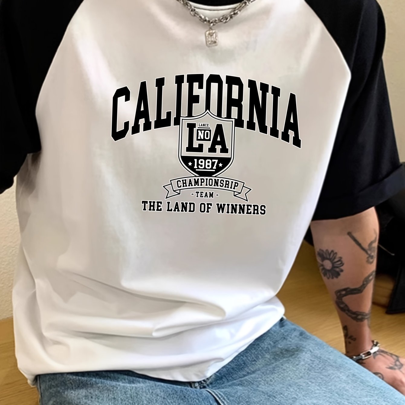TEMU Retro Koszulka Męska z Krótkim Rękawem Raglan/Nowy Styl 2026/Kolorowy Top z Odkrytymi Ramionami/Strój na Niezobowiązujące Wyjścia/Casualowy