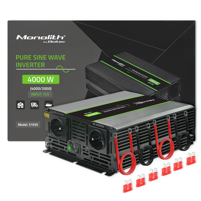 Qoltec Przetwornica napięcia Monolith 2000W 4000W 12V na 230V Czysty Sinus