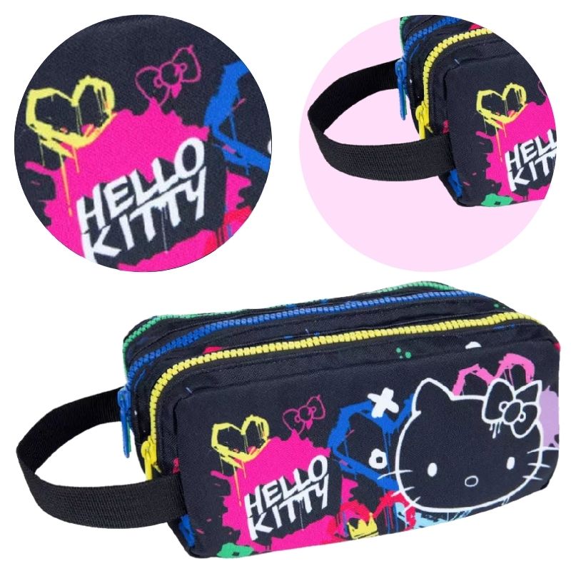 Piórnik Coolpack Hello Kitty Czarny Trzykomorowy Duży Szkolny Saszetka Dla Dziewczynki Pojemny