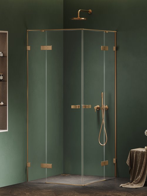 New Trendy Kabina prysznicowa prostokątna 90x110 cm złoto szczotkowane, zawiasy 180º AXJ-0616 Gold Brushed