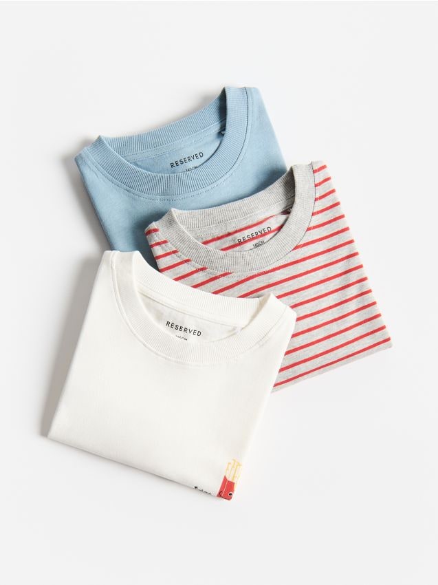 Reserved - Bawełniany t-shirt 3 pack - jasnoszary