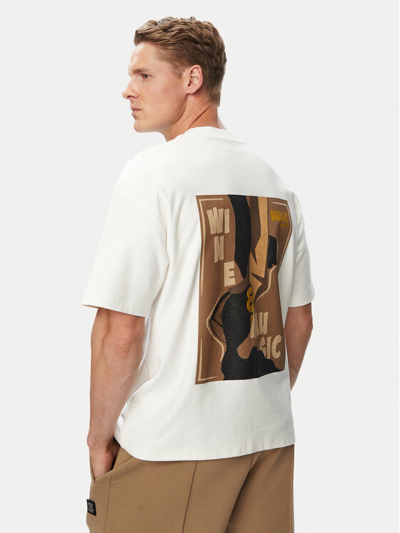 HUGO T-Shirt Detzi 50563795 Kremowy Relaxed Fit