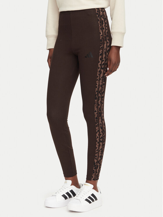 adidas Legginsy Seasonal Essentials Animal Print 3-Stripes KV9302 Brązowy Slim Fit