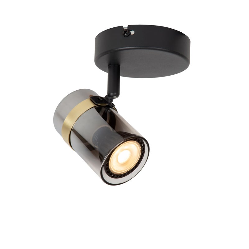 Reflektor dymiony klosz UPTON czarno-złoty 1xGU10x40W szkło wym:12,5x9,5x7cm IP20 Lucide