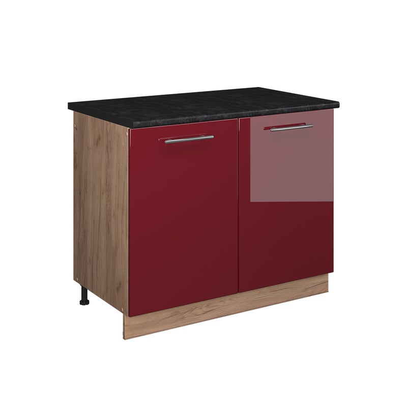 Vicco Szafka pod zlew Fame-Line, Bordowy wysoki połysk/Dąb goldkraft, 100 cm, BP Antracyt