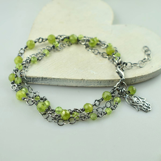 Peridot w srebrze - bransoletka