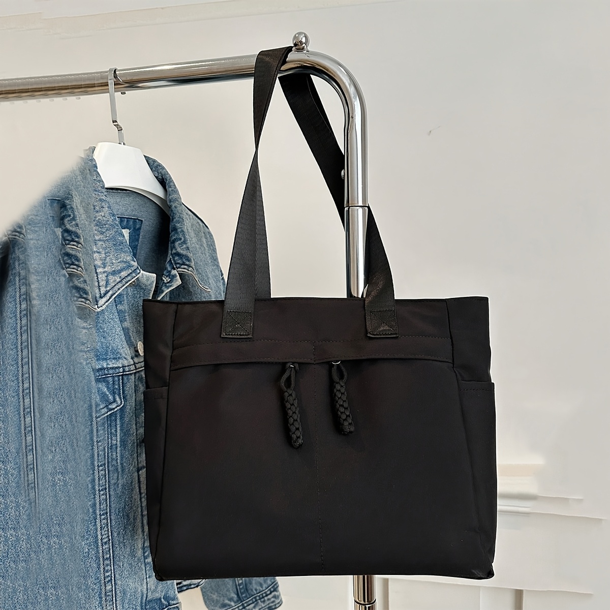 TEMU Modna minimalistyczna torba typu tote w jednolitym kolorze, codzienna torba na ramię w stylu color-block, idealna dla studentek lub kobiet,